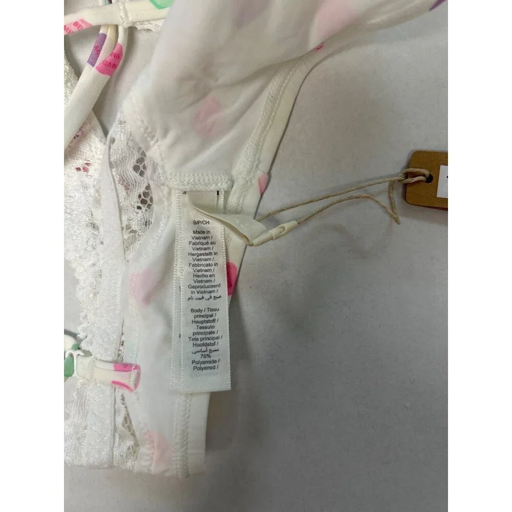 SKIMS Fits Everybody Lace Scoop Bralette Marble Candy Heart Print Size Small NWT - Picture 5 of 5